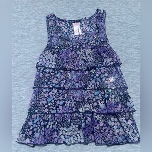 Justice girls size 16 purple floral glitter tiered ruffles tie back tank top
